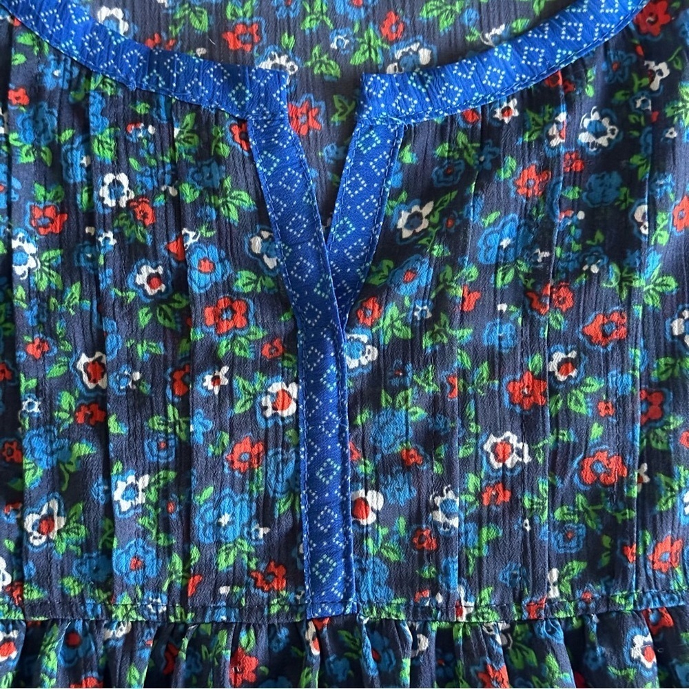 Hollister Womens S Blue Ditsy Floral Pleated Sheer Chiffon Top Boho Cottage - Picture 5 of 16